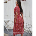 2021 Newest Spring And Summer Fashion Casual Retro Print dress Sexy Short Sleeved One Piece Long Skirt Women